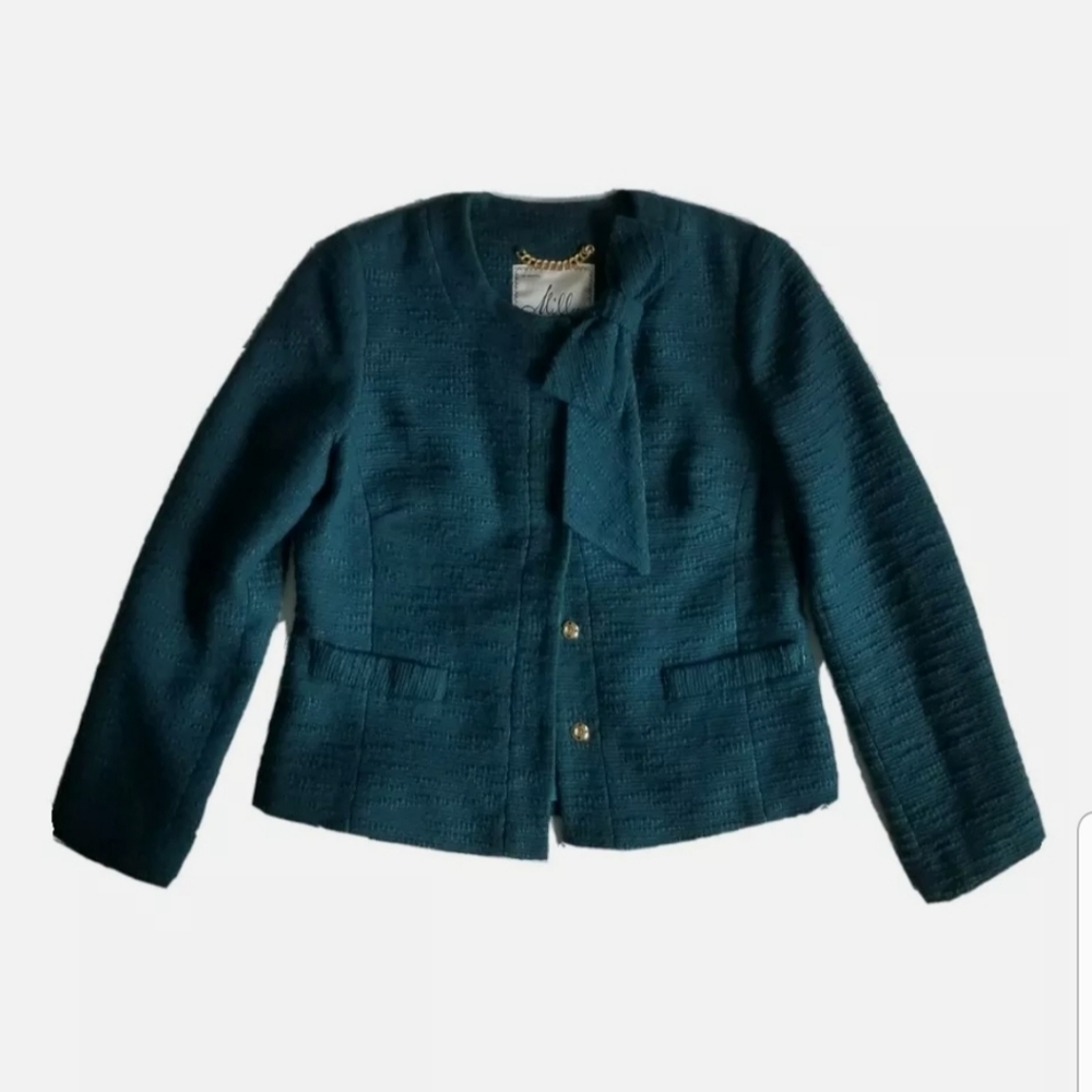 Millie of New York Tweed Boucle Teal Jacket sz 6 - Picture 4 of 11